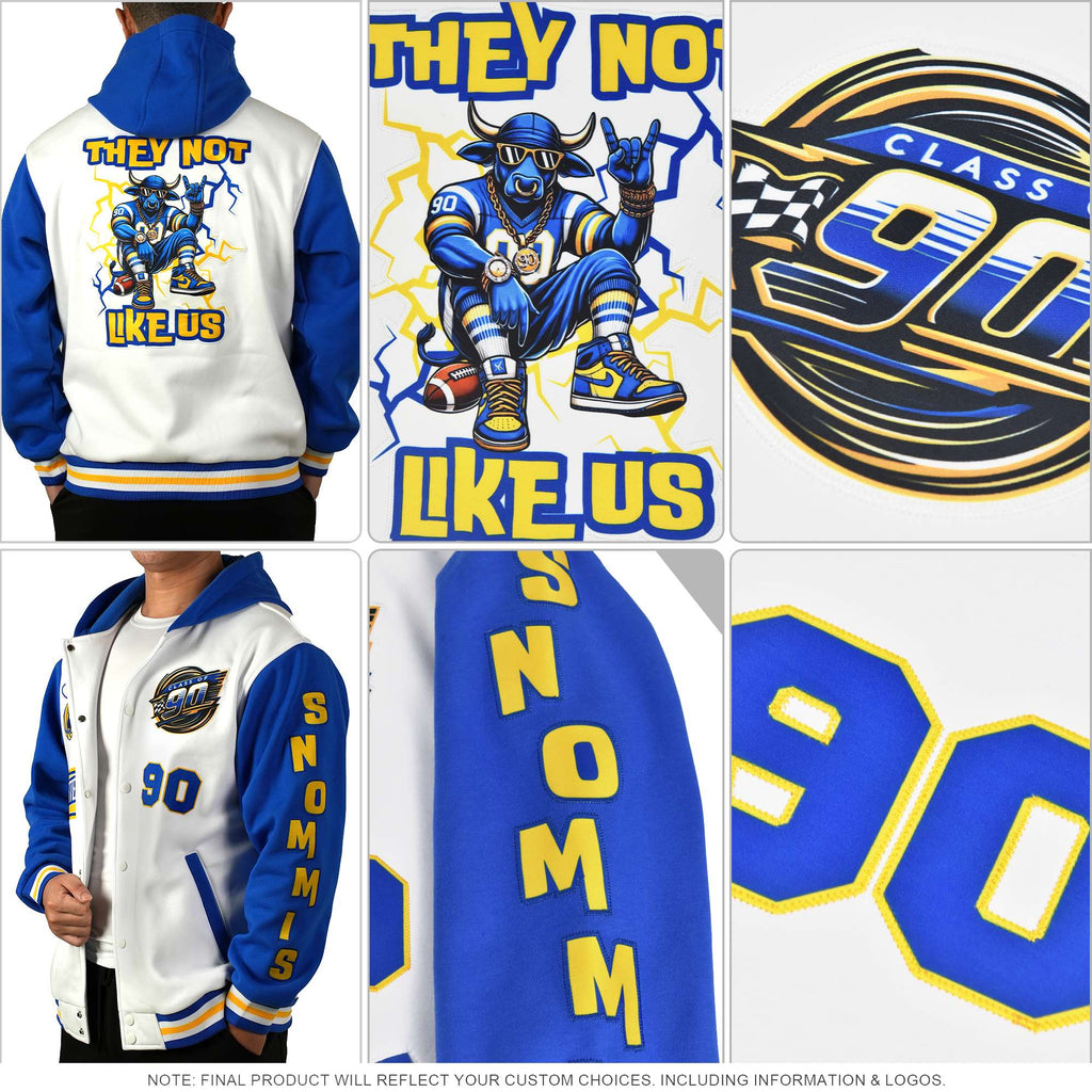 Custom Red Navy Raglan Sleeves Varsity Full-Snap Letterman Two Tone Jacket Hoodie