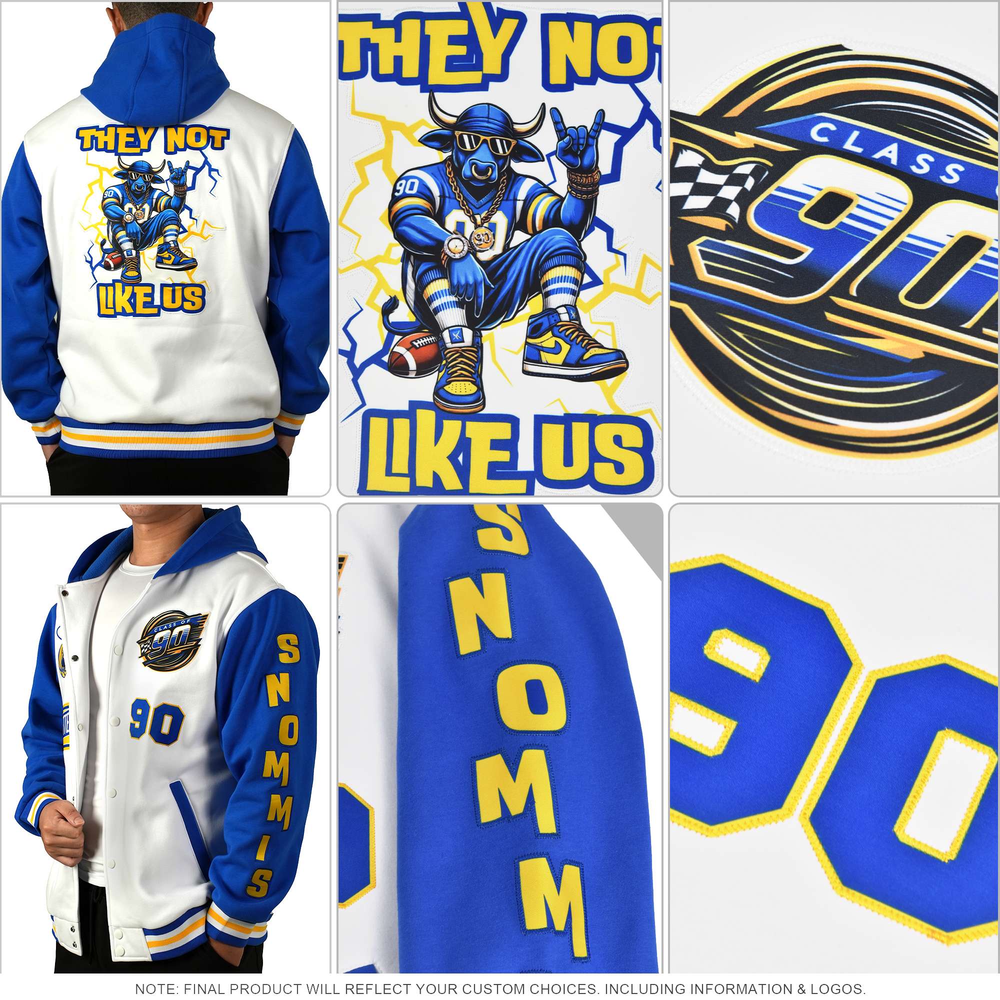 Custom Red Navy Raglan Sleeves Varsity Full-Snap Letterman Two Tone Jacket Hoodie